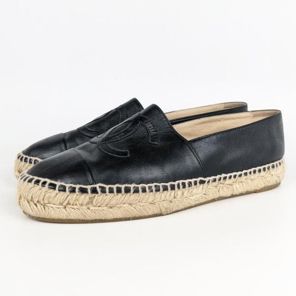 Chanel Black Lambskin Cc Logo Leather Espadrilles US 8 / EU 38 - Picture 2 of 9